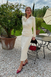 Satin Decoration Long Sleeve Top