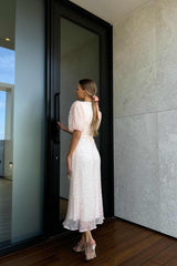 Sequin Puff Sleeve Midi Dress