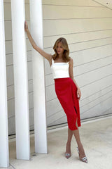 Satin Wrap Midi Skirt