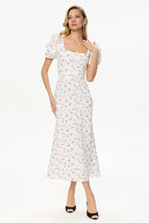 Godet Silhouette Square Neck Midi Dress