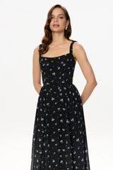 Strap Midi Dress with Corset-Style Bodice