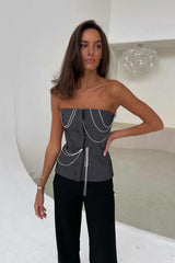 Denim Decorated Button Front Top