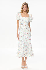 Godet Silhouette Square Neck Midi Dress