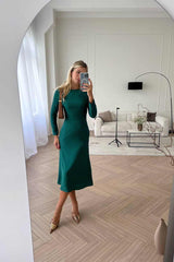 Godet Silhouette Long Sleeve Midi Dress