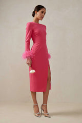 Wrap Feather Sleeve Midi Dress