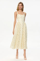 Strap Midi Dress with Corset-Style Bodice