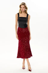 Sequin Decorated Velvet Skirt