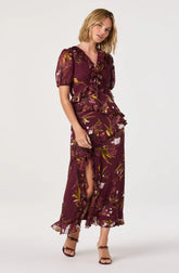 Bennet Floral Ruffle Trim Midi Dress