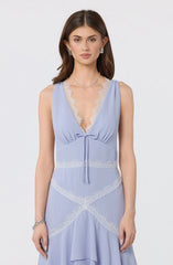 Evelyn Lace Trim Tiered Ruffle Maxi Dress