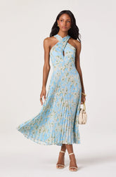 Samantha Plissé Halter Midi Dress