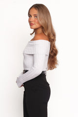 Anderson Wide Rib Off Shoulder Top - Pastel Grey