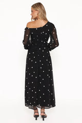 Levine Maxi Dress - Black Polka Dot