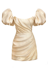 Puffy Sleeve Draped Corset Dress