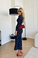 Godet Silhouette Long Sleeve Floral Midi Dress