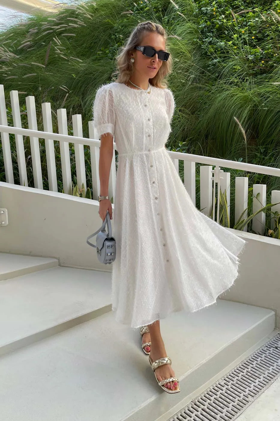 Sequin Button Front Midi Dress