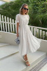 Sequin Button Front Midi Dress