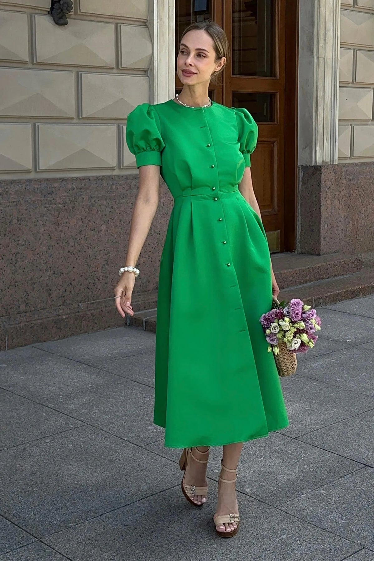 Button Front Midi Dress