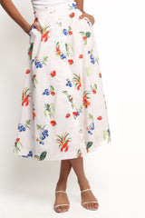 Geneva Midi Skirt - Off White Red