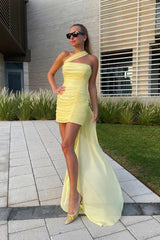 Draped Chiffon Train Mini Dress