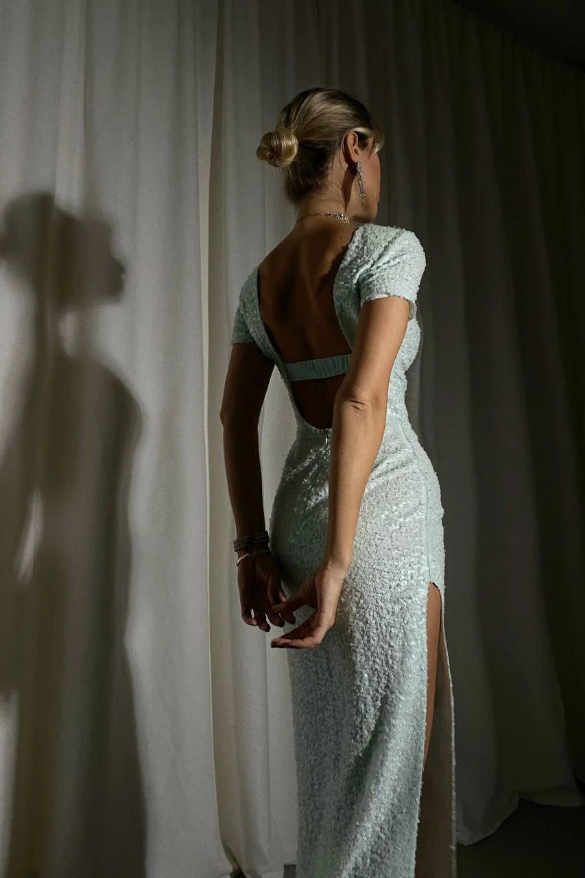 Sequin Open Back Midi Dress