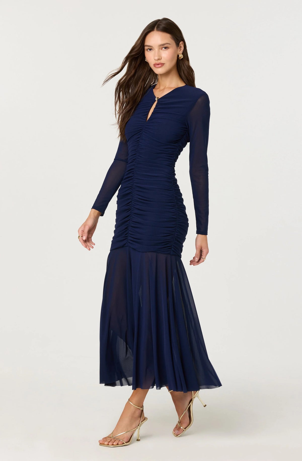 Yasmine Ruched Long Sleeve Maxi Dress