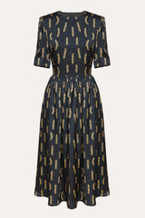 Short Sleeve Gathered Skirt Midi Dress