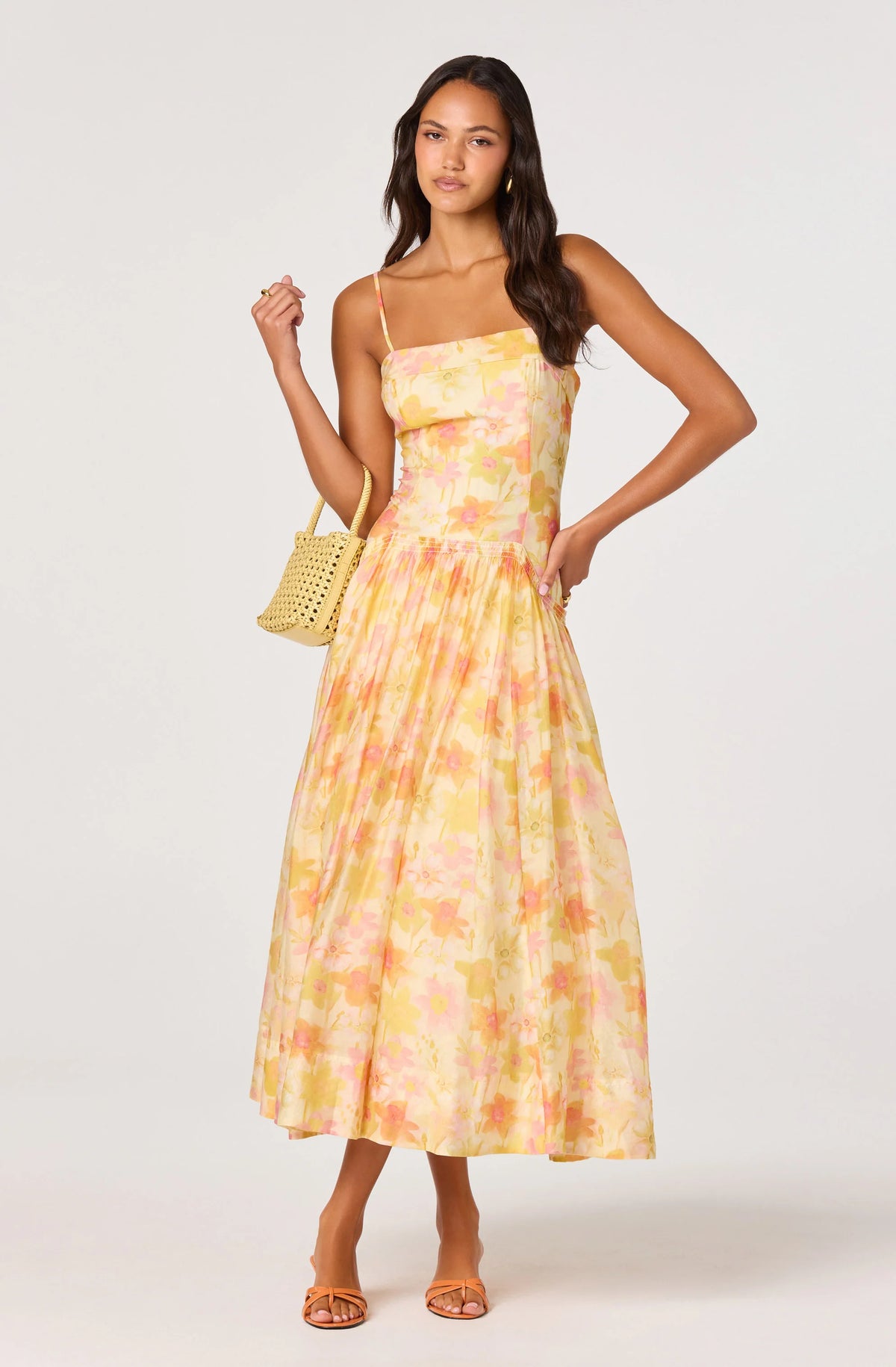 Ovina Floral Smocked Drop-Waist Maxi Dress
