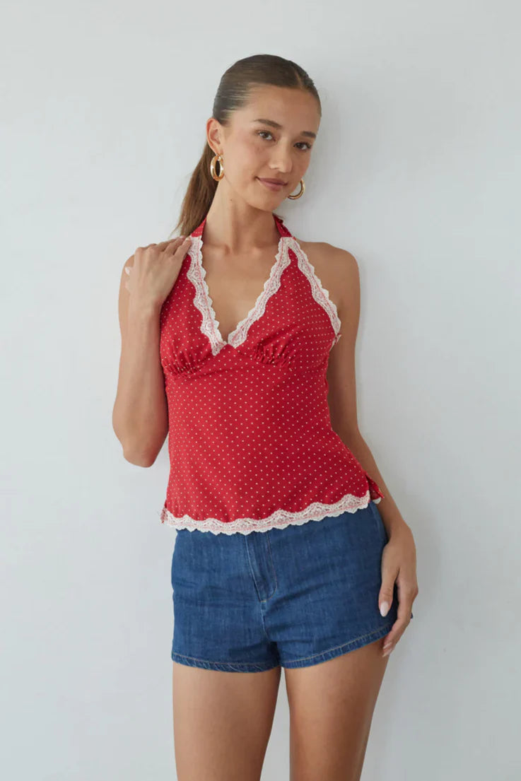 Leni Polka Dot Lace Halter Top