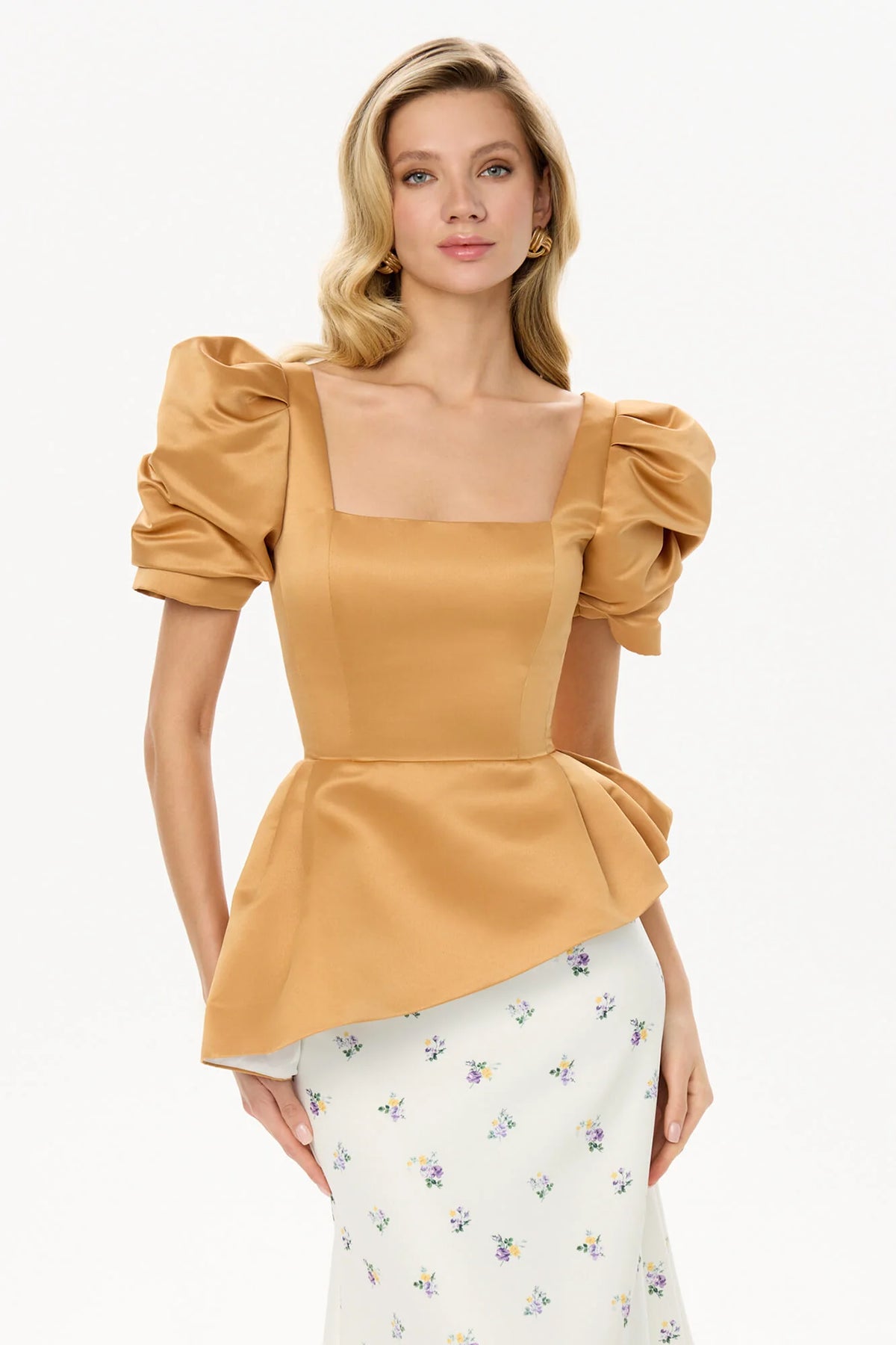 Satin Square Neck Short Sleeve Top