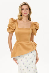 Satin Square Neck Short Sleeve Top
