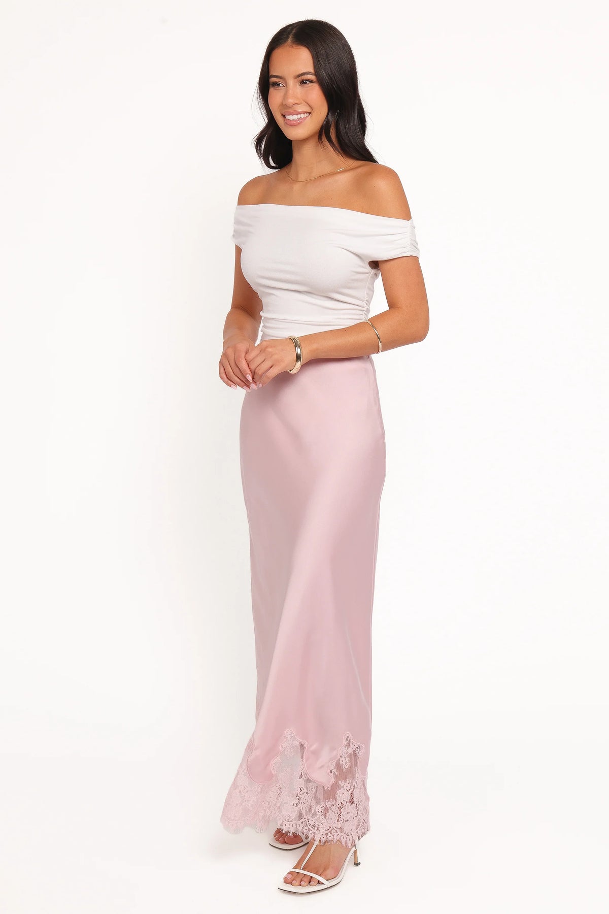Alira Lace Trim Midi Skirt - Pale Pink