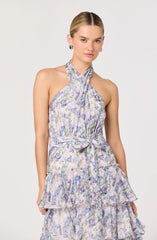 Adamaris Floral Halter Tiered Ruffle Maxi Dress