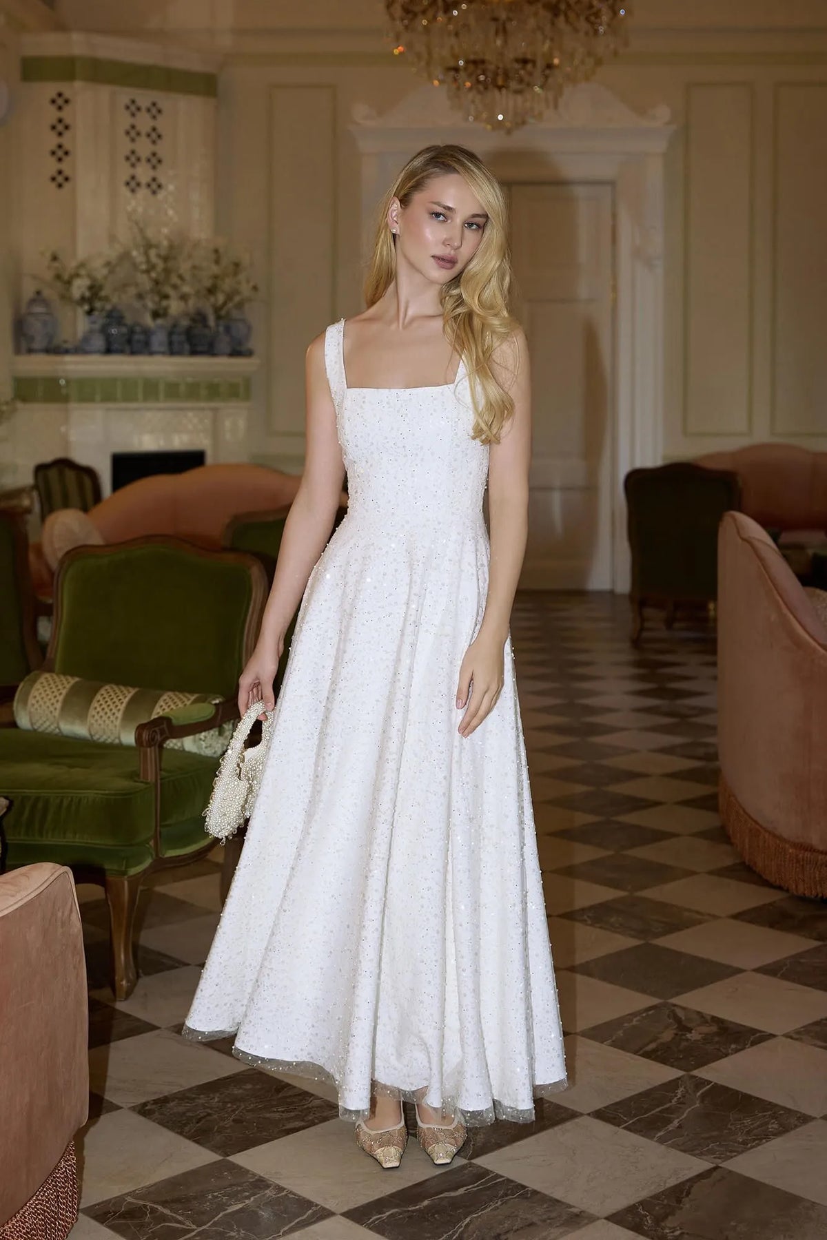 "Clarté" Midi Dress Embroidered With Sequins And Beads
