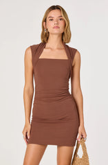 Zatanna Knit Ruched Square-Neck Mini Dress