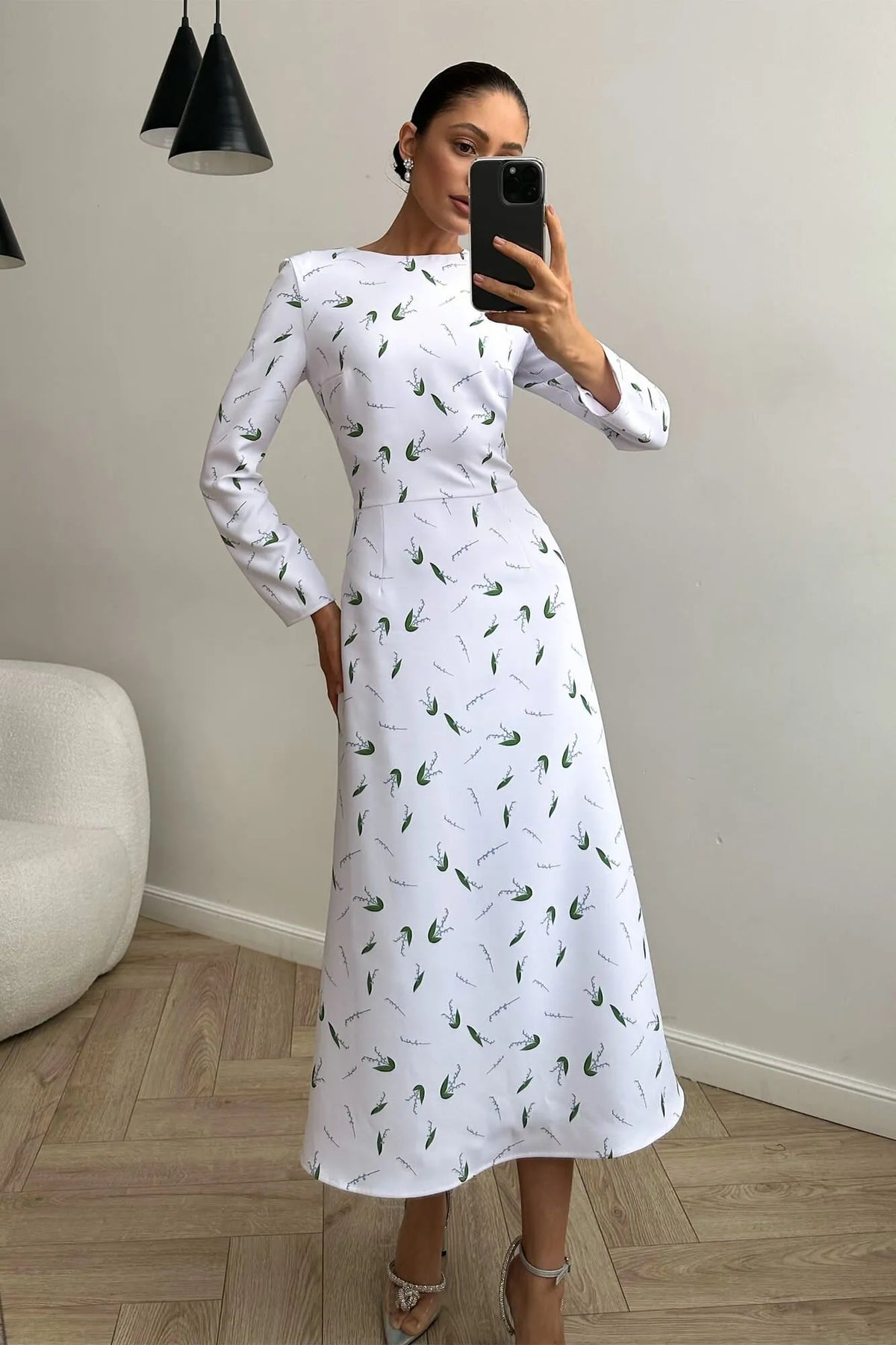 Godet Silhouette Long Sleeve Midi Dress