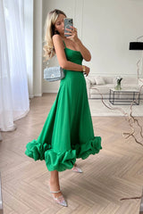 Flounce Bustier Midi Dress