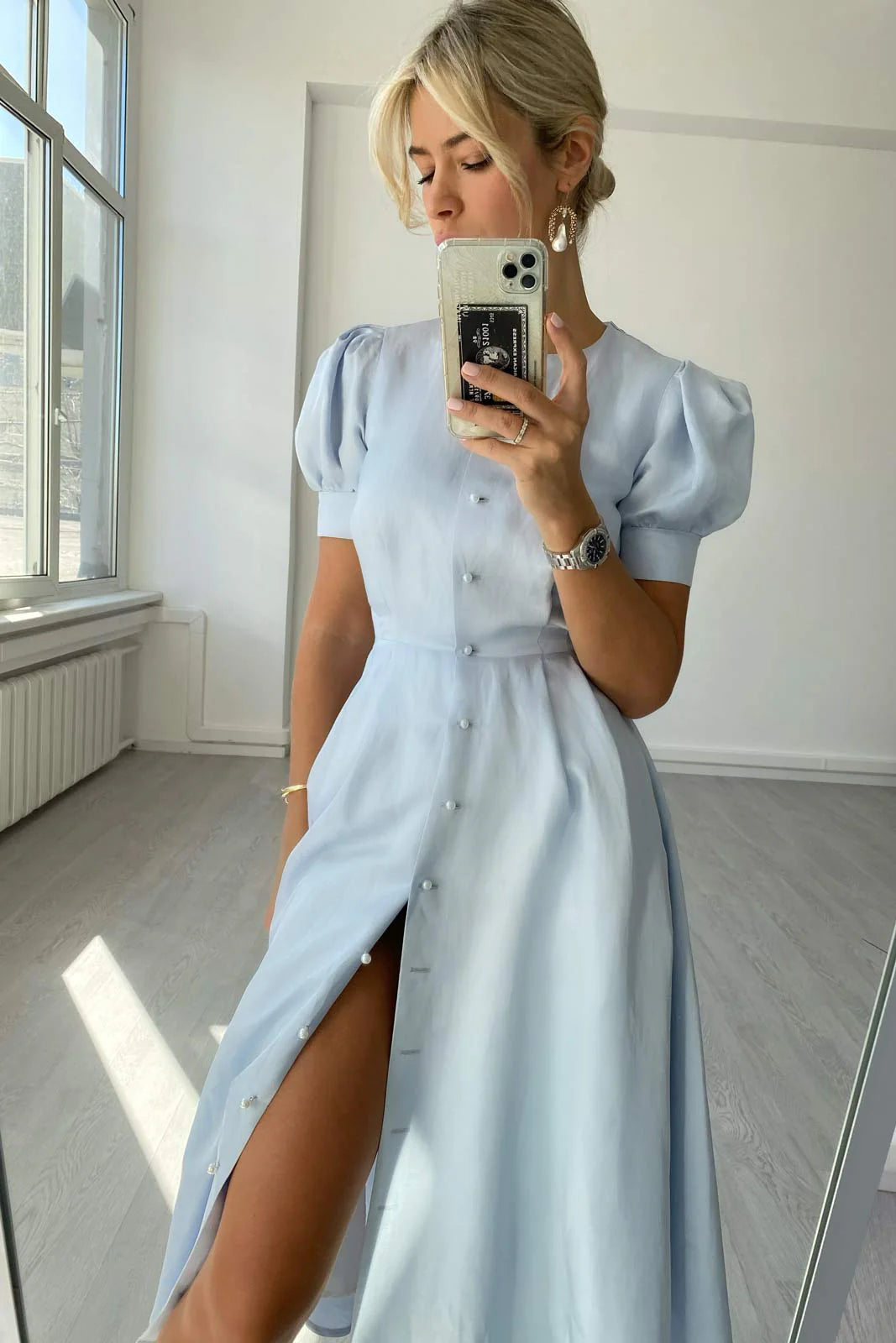 Button Front Midi Dress