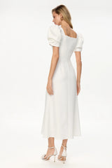 Godet Silhouette Square Neck Midi Dress