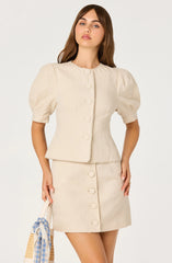 Cailey Linen Puff Sleeve Button-Front Top