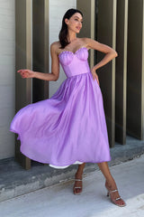 Draped Bodice Pleated Midi Dress