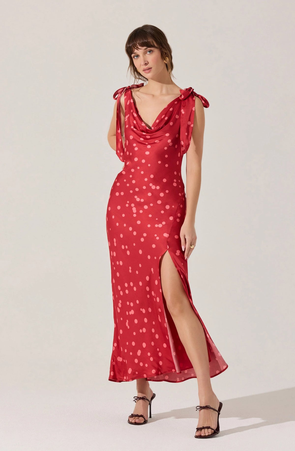 Allexina Satin Cowl Neck Midi Dress