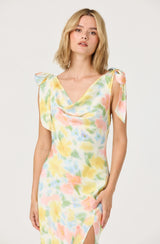 Allexina Satin Cowl Neck Midi Dress