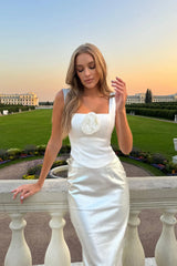 Satin Square Neck Top with removable rose