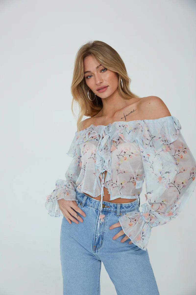 Rome Off-The-Shoulder Chiffon Ruffle Top