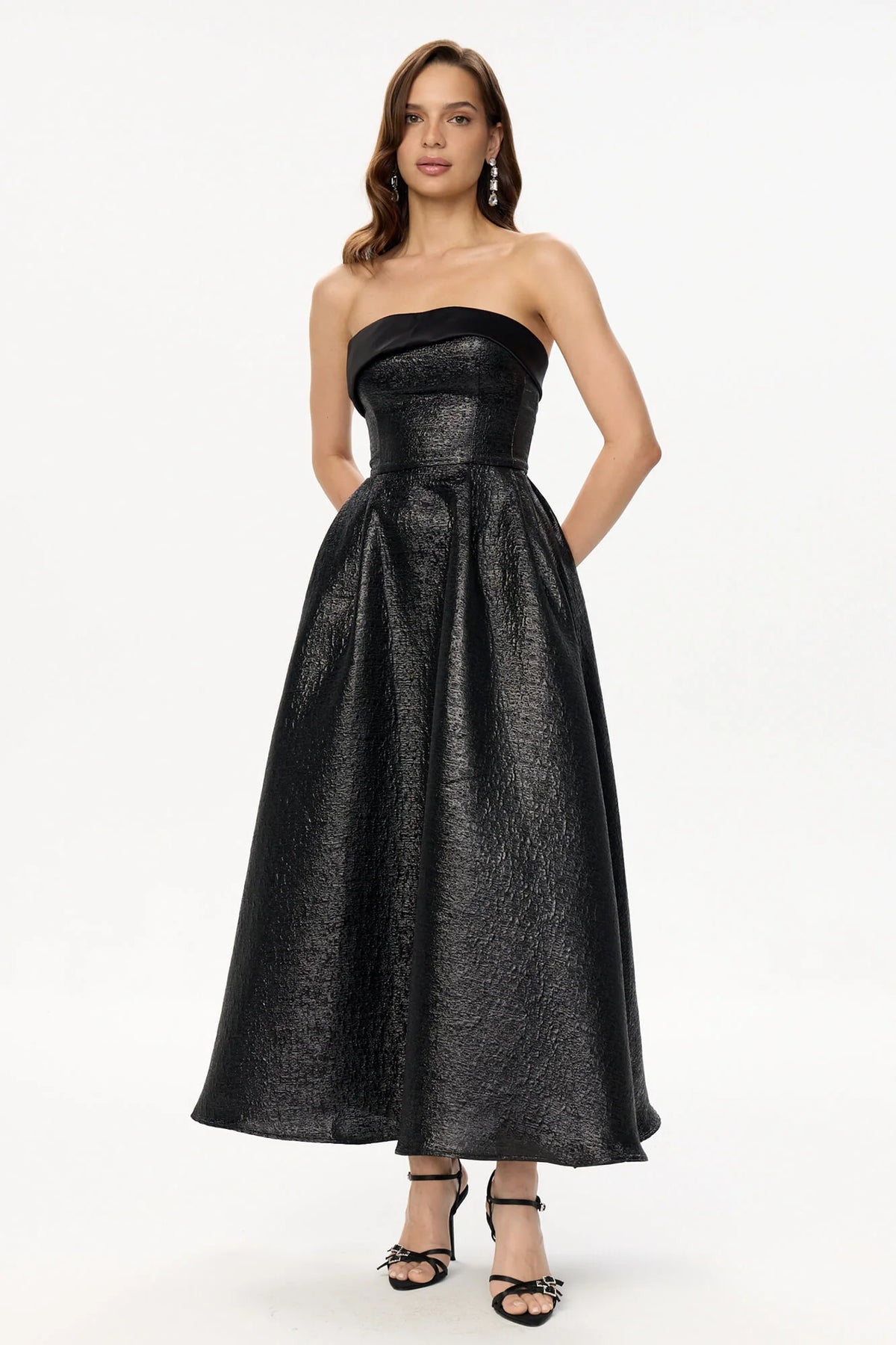 Jacquard Midi Dress with Turn-up
