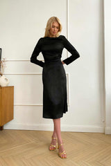 Godet Silhouette Long Sleeve Midi Dress