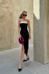 Satin Midi Dress with Contrast Turn-up