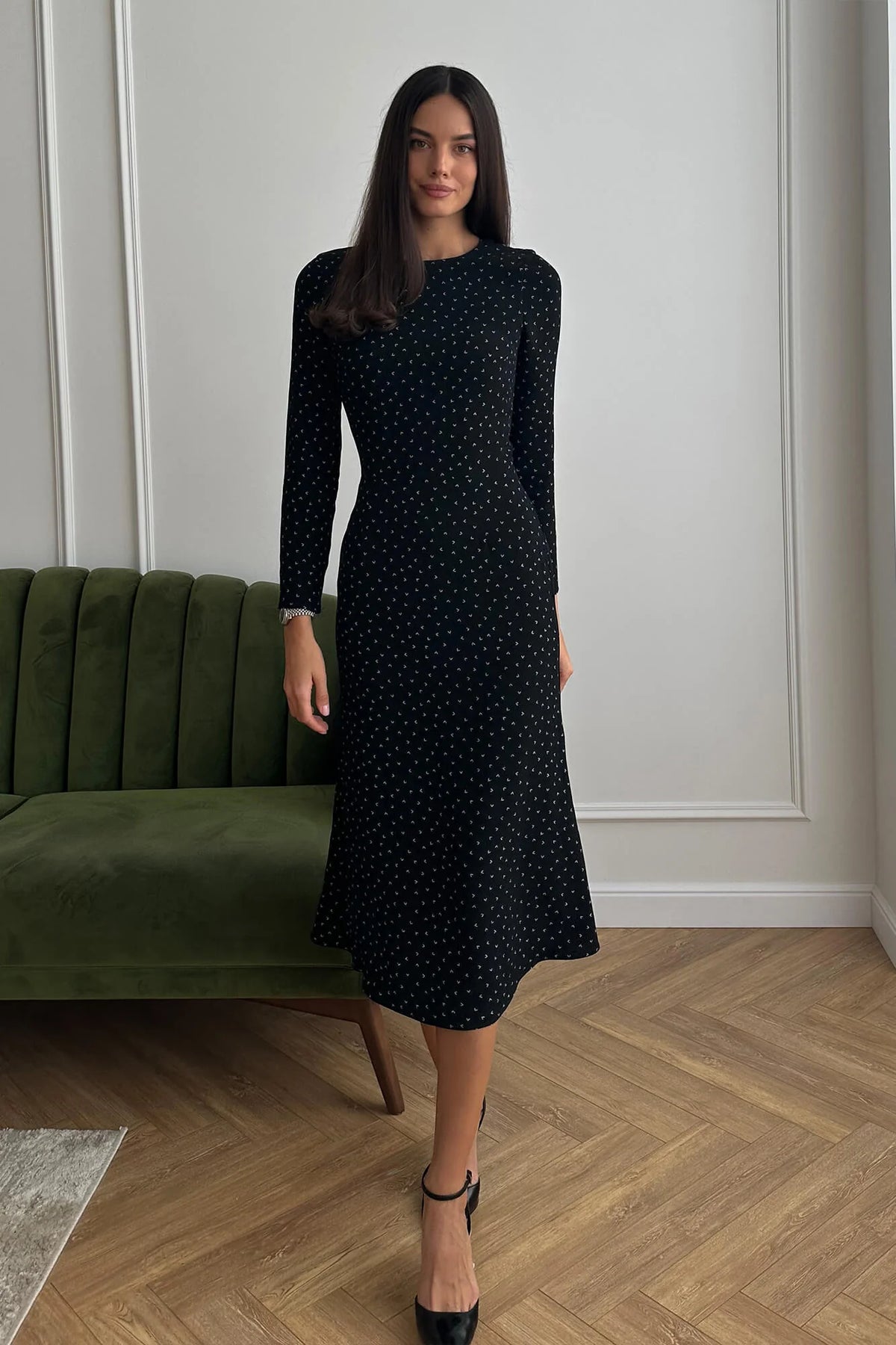 Godet Silhouette Long Sleeve Midi Dress