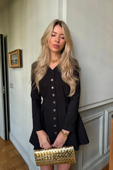 Long Sleeve Button Front Mini Dress