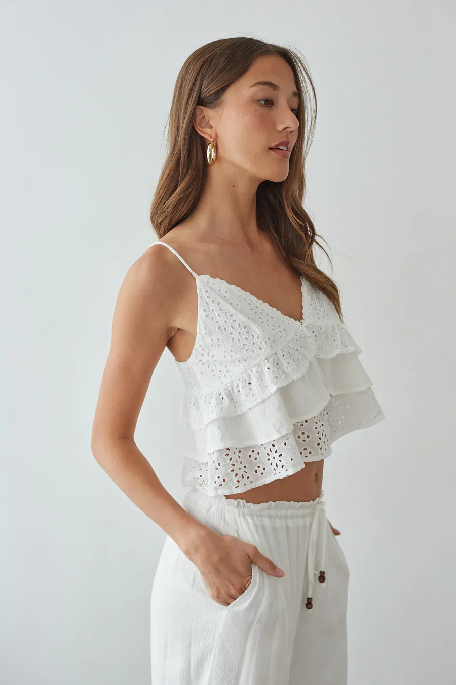 Margaret Ditsy Eyelet Tiered Ruffle Top